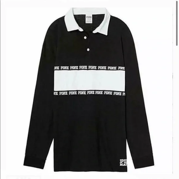 NWT PINK Rugby Logo Collared Shirt MEDIUM Retails $50 - Picture 1 of 10